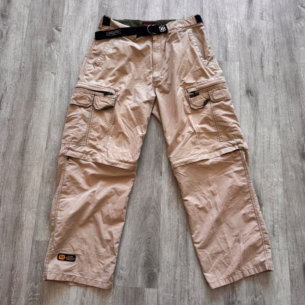 Y2K Mens 34x30 Convertible Cargo Pants Tan Khaki Zip Off Hiking Outdoor punk